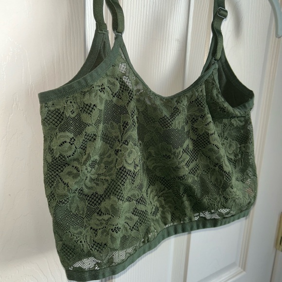 ^SOLD^ Corset Style Floral Lace Crop Tank Top Moss Green by Colsie Sz Medium - Picture 4 of 6